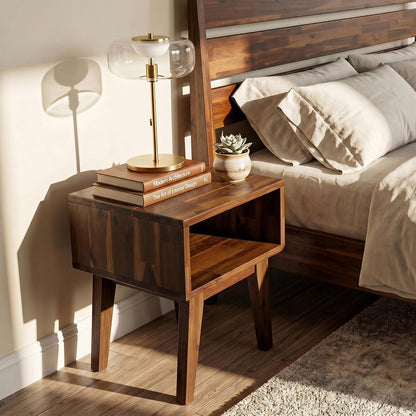 acacia serena nightstand solid wood nightstand with open shown in use
