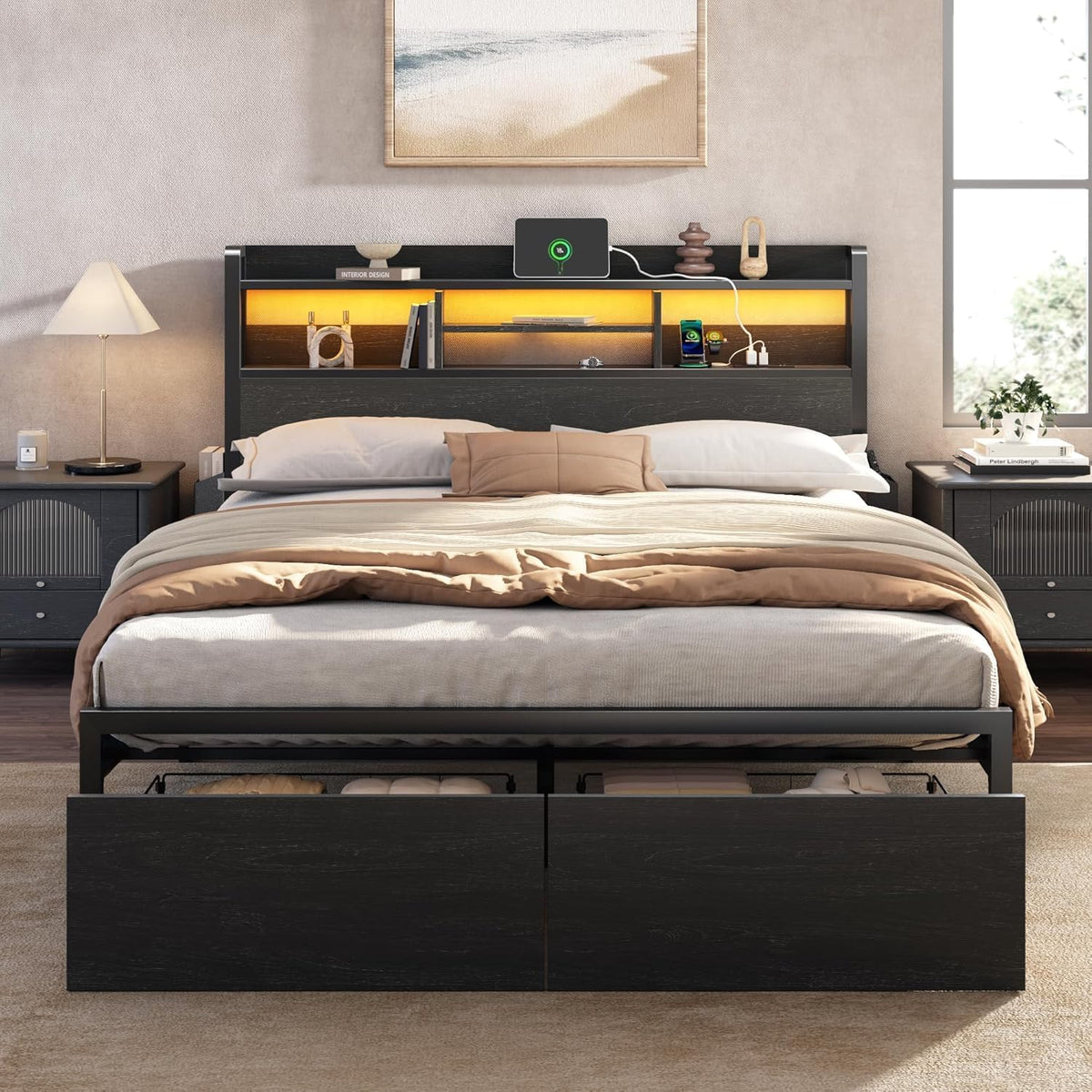 furnulem full size bed frame with headboard and, main product view