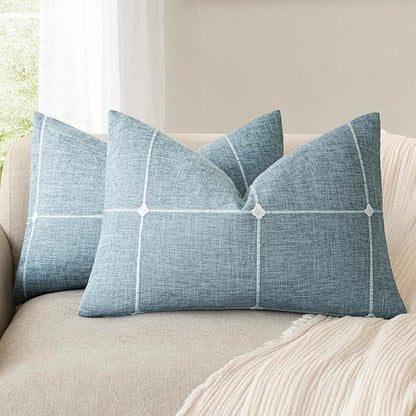 Foindtower Pack of 2 Decorative Faux Linen Jacquard Check Throw Pillow Covers by Foindtower