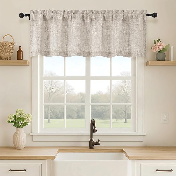 OVZME Valance for Windows, Light Filtering Faux Linen Textured Small Short by OVZME