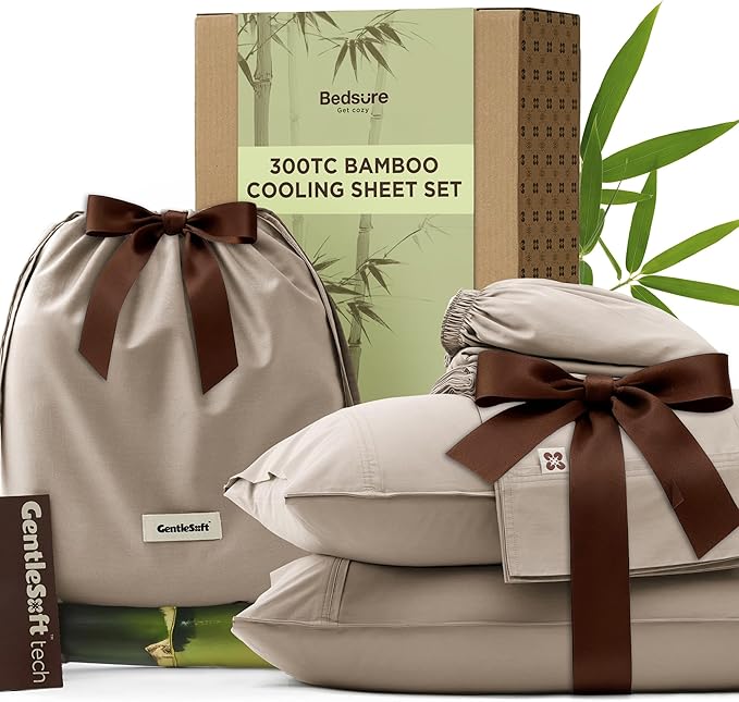 Bedsure Cooling Sheets, Rayon Derived from Bamboo & Cotton Blend, GentleSoft by BEDSURE
