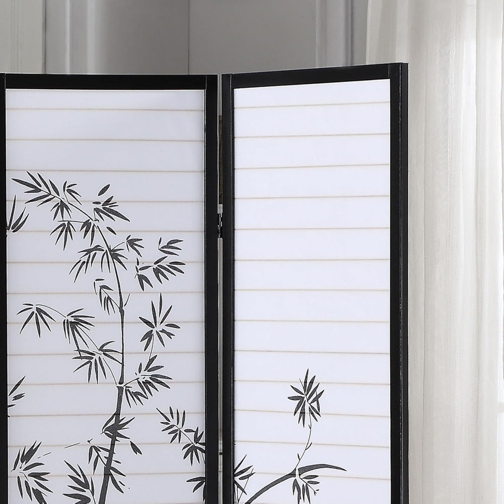 Roundhill Bamboo Print 4-Panel Framed Room Screen/Divider, black