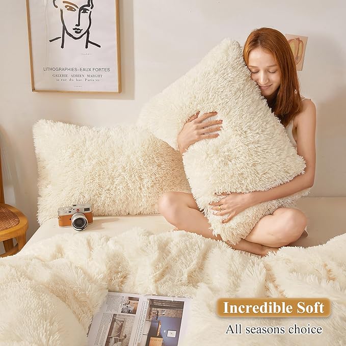 XeGe Faux Fur Throw Pillow Cases, Plush Shaggy Ultra Soft Pillow Covers - Image 5