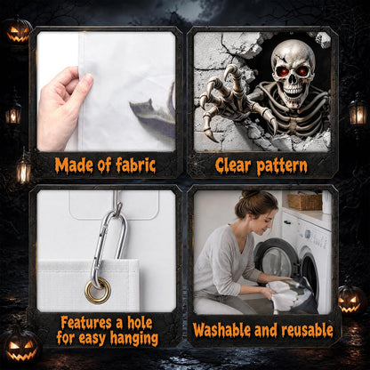 16 x 7 FT Halloween Garage Door Cover,Large 3D Skeleton Halloween Backdrop