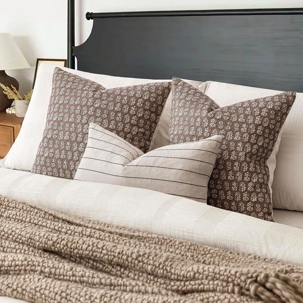 Foindtower Decorative Floral Print Throw Pillow Covers 22×22 Inch,Brown