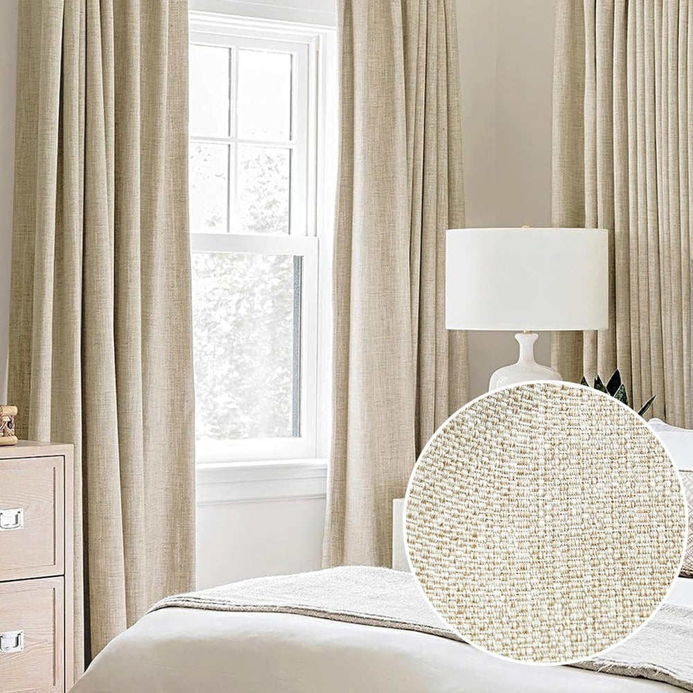 True Blackout Natural Linen Curtains for Bedroom Living Room 40x95" 2 Beige