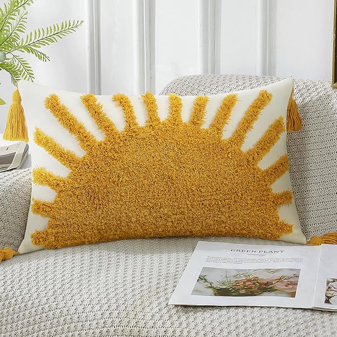 Adabana Decorative Boho Throw Pillow Covers 12x20, Lumbar Tufted Pillows Cover by Adabana