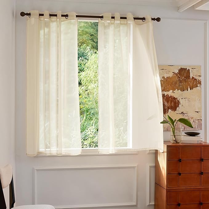 Foil Stripe Beige Sheer Curtains 63 inches Length 2 Panels by MISSTIAM