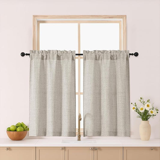 Gwine Short Curtains 36 Inch Length 2 Panels, Light Filtering Textured Half by Gwine