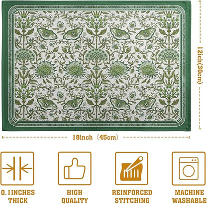 Green Floral Boho Placemats Set of 4, 12x18 Inch Vintage Chinoiserie Block - Image 3