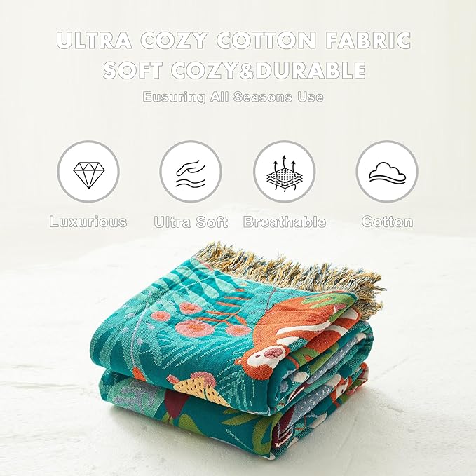 MSGKV Throw Blanket for Bed Cotton Animals Twin Size Couch Blanket 60"x80" - Image 6