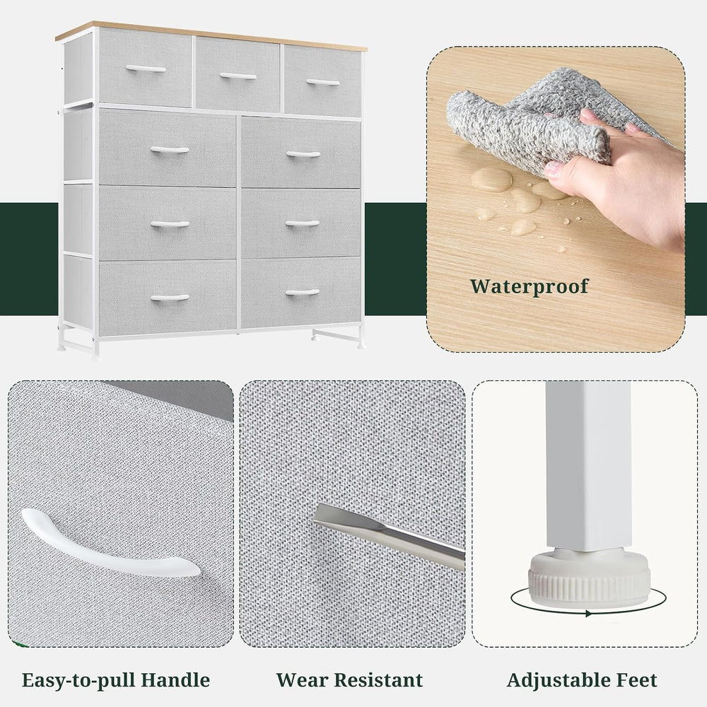 9-Drawer Dresser for Bedroom, Anti-Tip Tall Storage Organizer