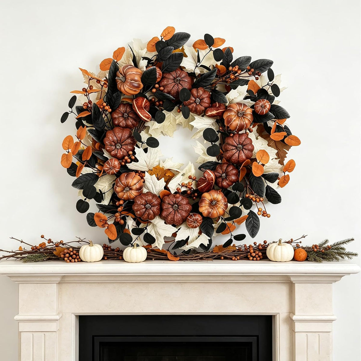 24" Fall Pumpkin Wreath Artificial Halloween Wreath for Front Door