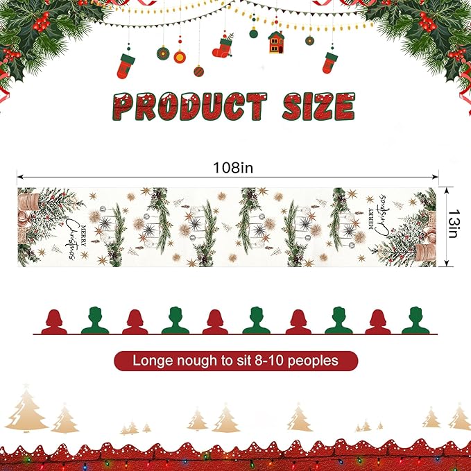 OTOSTAR Xmas Trees Holly Pine Cone Merry Christmas Table Runner, Xmas Seasonal - Image 6