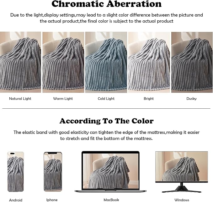 NEWCOSPLAY Super Soft King Blanket Light Grey Premium Silky Flannel Fleece 3D - Image 6