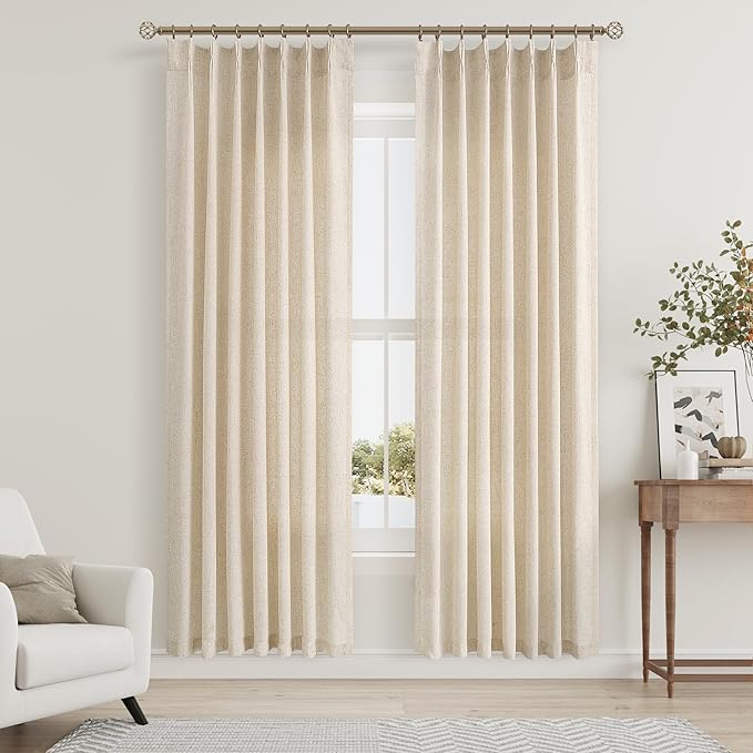 Beige 80 Inch Curtains for Living Room Dining 2 Panels Set Burlap Linen by Aersas