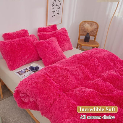 XeGe Faux Fur Fluffy Pillow Cases, Soft Plush Shaggy Furry Hot Pink Pillowcases - Image 5