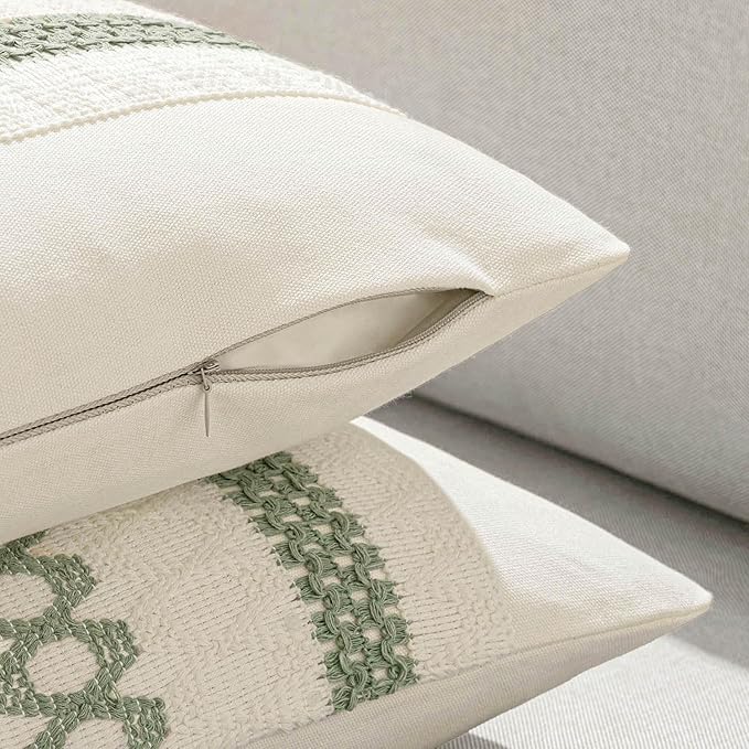 MIULEE Set of 2 Sage Green Boho Decorative Pillow Covers 16x16 Inch Farmhouse - Image 5