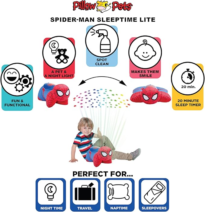 Pillow Pets Marvel Spider-Man Sleeptime Lite 11" Stuffed Animal Plush Pillow & - Image 4