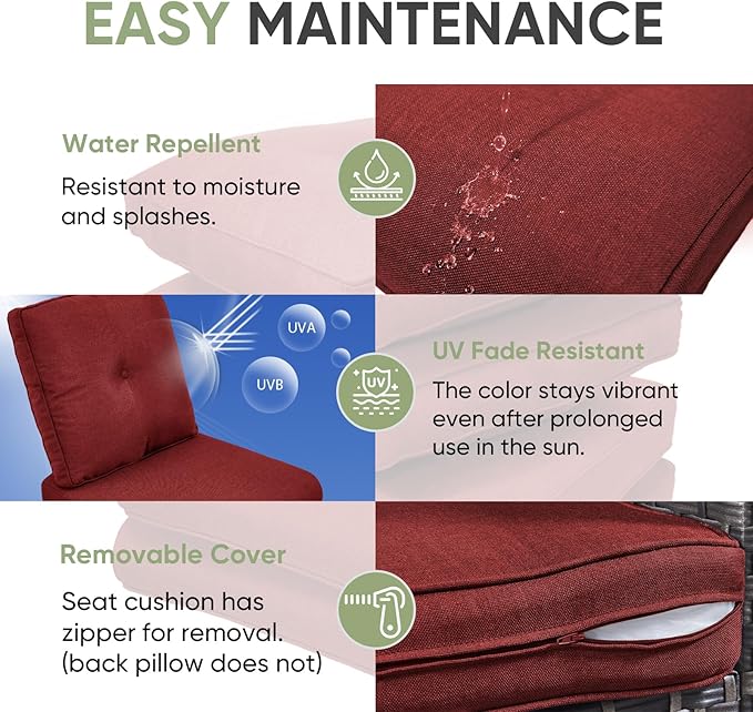 Outdoor Chair Cushion Set, 25 x 22.4 Deep Seat Cushion, Patio Chair Cushions - Image 3