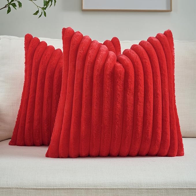 FUTEI Christmas Red Throw Pillow Covers Set of 2, 26x26 Inch Striped Texture by FUTEI