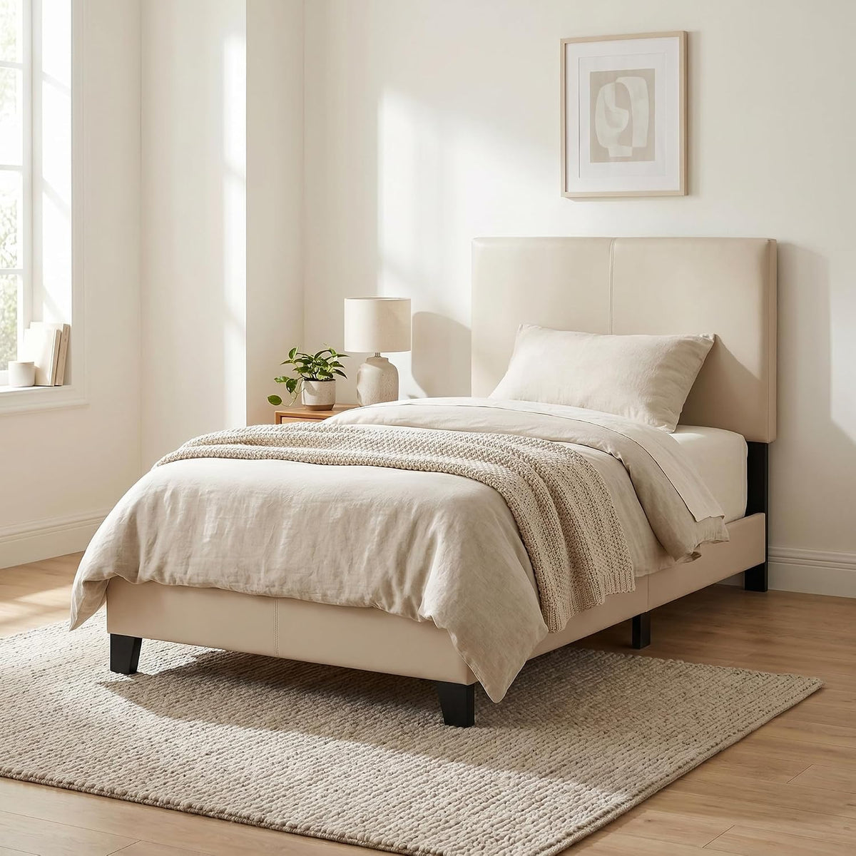furinno fb19821twh pessac pu leather upholstered platform, twin, main product view