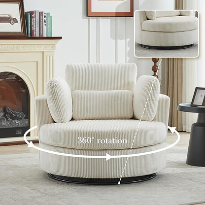 Aoiy & Wifon 42" W Oversized Swivel Accent Chair, Upholstered Round Barrel Chair - Image 3