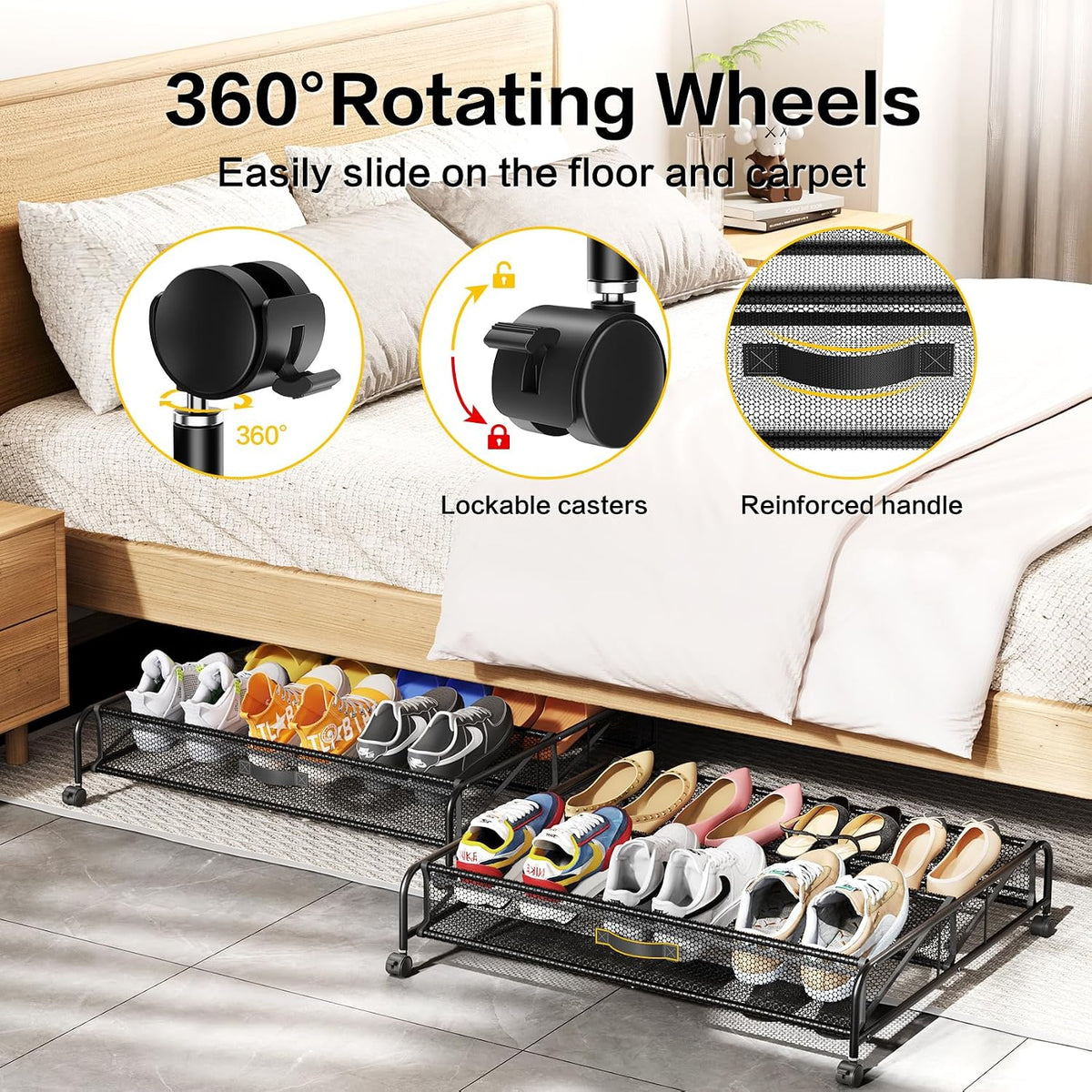 under bed shoe storage organizer, 2 pack under shown in use