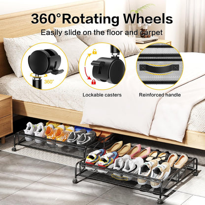under bed shoe storage organizer, 2 pack under shown in use