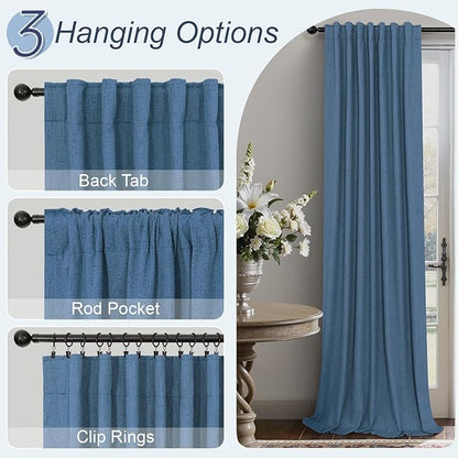 Denim Blue Living Room Black Out Curtains 63 Inch Long Insulated Thermal - Image 6