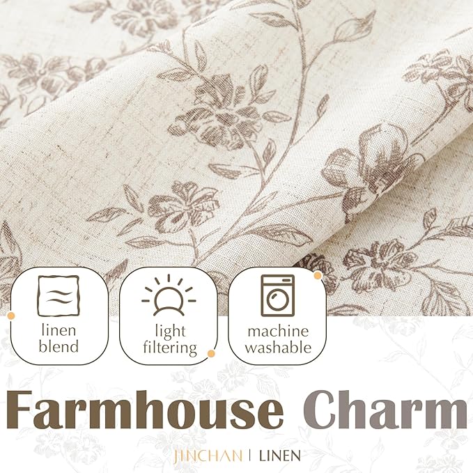 jinchan Floral Kitchen Curtains 36 Inch Linen Tier Curtains Farmhouse Cafe Half - Image 6