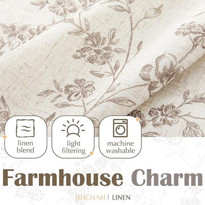 jinchan Floral Kitchen Curtains 36 Inch Linen Tier Curtains Farmhouse Cafe Half - Image 6