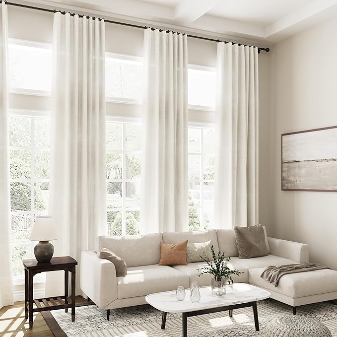 Cream Linen Curtains 126 Inches Long 2 Panels Set - Image 7