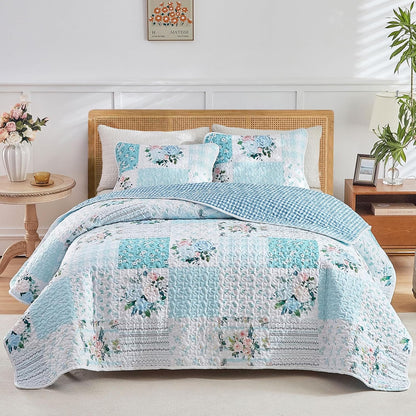 joyreap 3 pieces floral patchwork quilt set queen, main product view