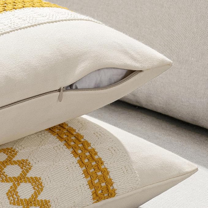 MIULEE Set of 2 Mustard Yellow Boho Decorative Pillow Covers 16x16 Inch - Image 5