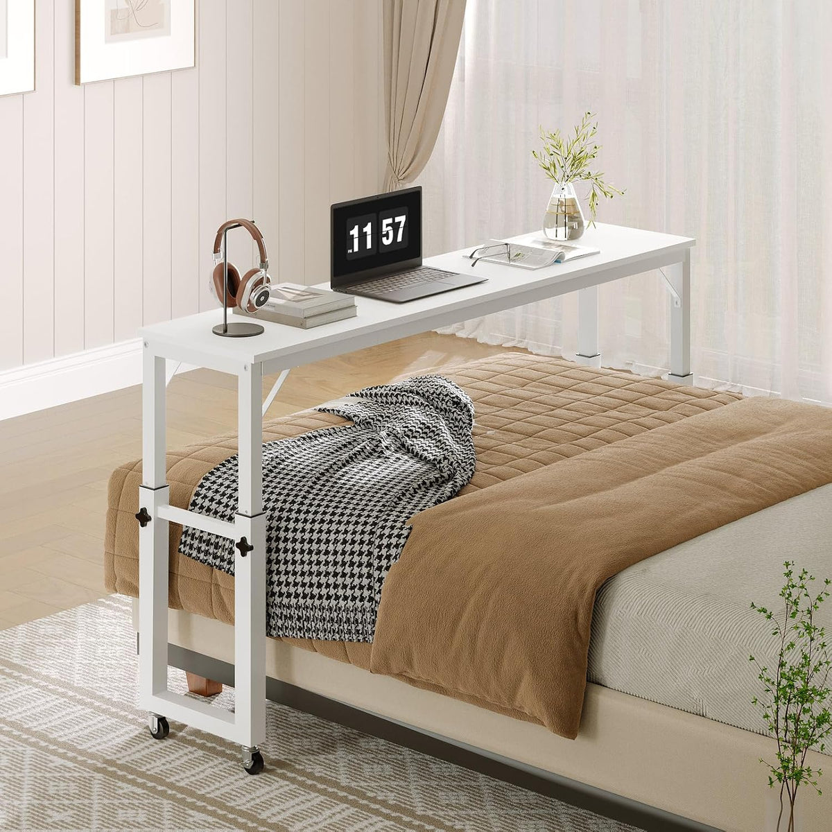 mahancris overbed table with wheels, mobile bed desk, main product view