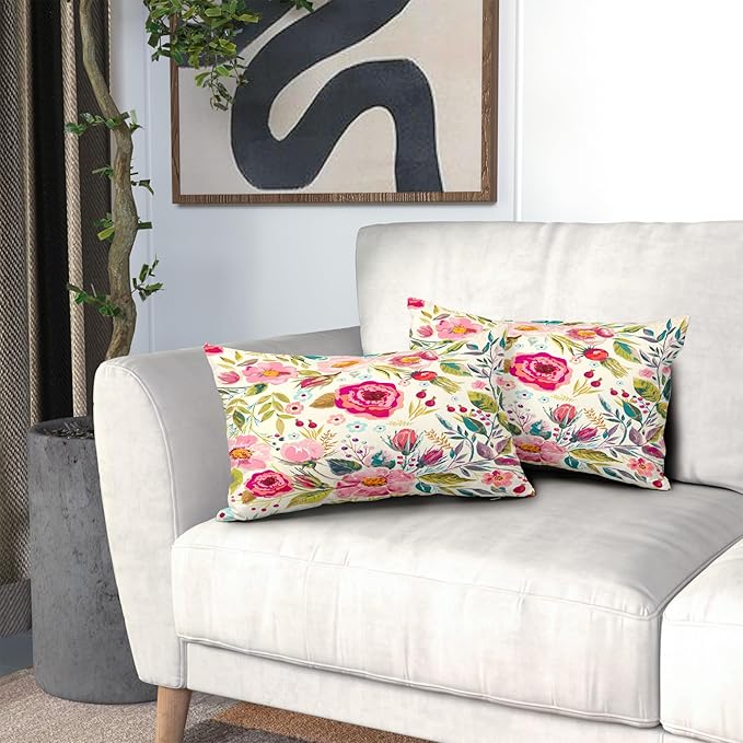 Spring Summer Flower Throw Pillow Covers 20x12 Inch Watercolor Peony Pillowcase - Image 7