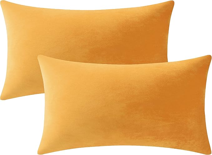 Couch Pillow Covers 12x20 Golden Yellow: 2 Pack Cozy Soft Velvet Rectangular by DEZENE