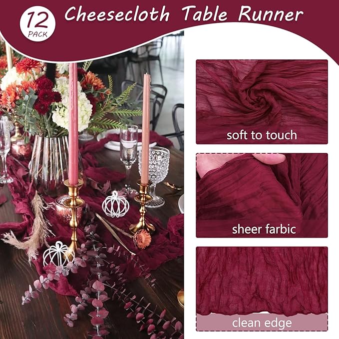 12 Pack 13Ft Cheesecloth Table Runner 35x157 Inch Boho Gauze Rustic Long Table - Image 4