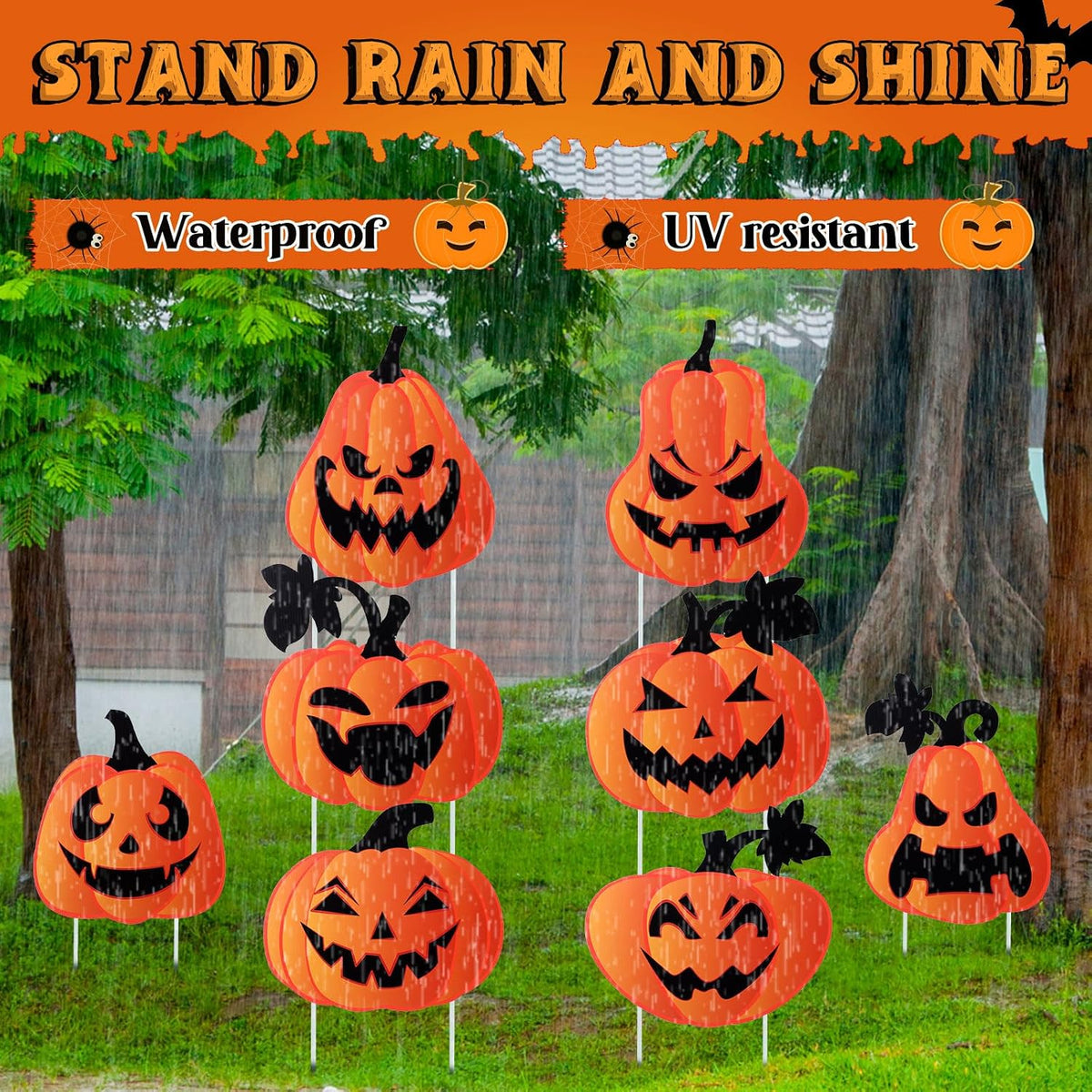 Barydat 12 Pcs Halloween Yard Signs Pumpkin Yard Stakes Decoration Outdoor Decorations with Stakes for Halloween Outdoor Lawn Garden Prop Home Party Decor