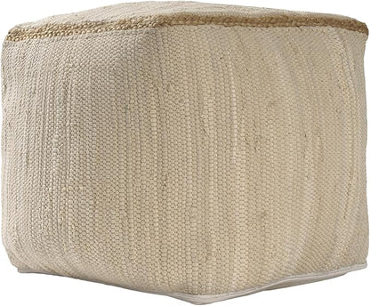 LR Home Birch/Silver Bordered Hand-Loomed Cotton Blend Cube Pouf - Image 3