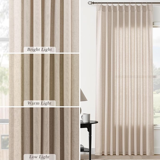 Tan Pinch Pleated Linen Curtains 96 Inch Length 2 Panels - Image 4