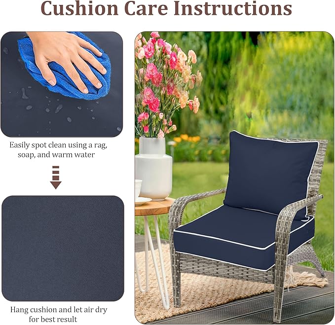 Outdoor Deep Seat Cushions for Patio Furniture Set of 2, Waterproof Outdoor - Image 7