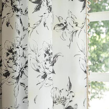 ENJOYBRIDAL Floral Curtains 96 Inches Semi Sheer Living Room Drapes Boho - Image 7