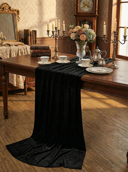 Black Velvet Table Runner 29x120 Inch Luxury Retro Halloween Runners