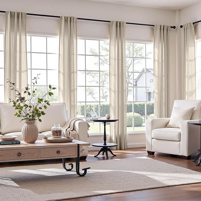 jinchan Linen Blend Clost Curtains 96 inch Length 2 Panels - Image 2