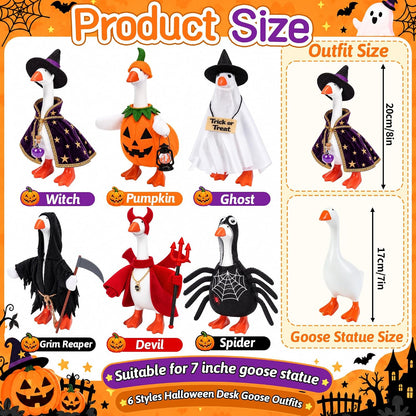 7 Inch Mini Desk Goose Statue with 6 Sets Halloween Outfits