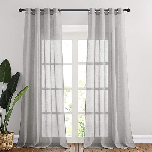 NICETOWN 90 inch Grey Curtains Linen Sheer Window Drapes, Grommet Decorative by NICETOWN