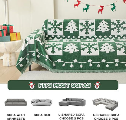 MEETSKY Christmas Couch Cover for Sectional Sofa, Chenille Loveseat Green Sofa - Image 7