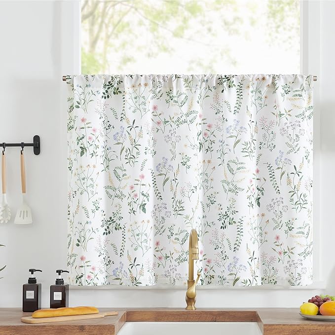 jinchan Spring Floral Kitchen Curtain Over Sink Farmhouse Linen Tier Curtain 36 by JINCHAN